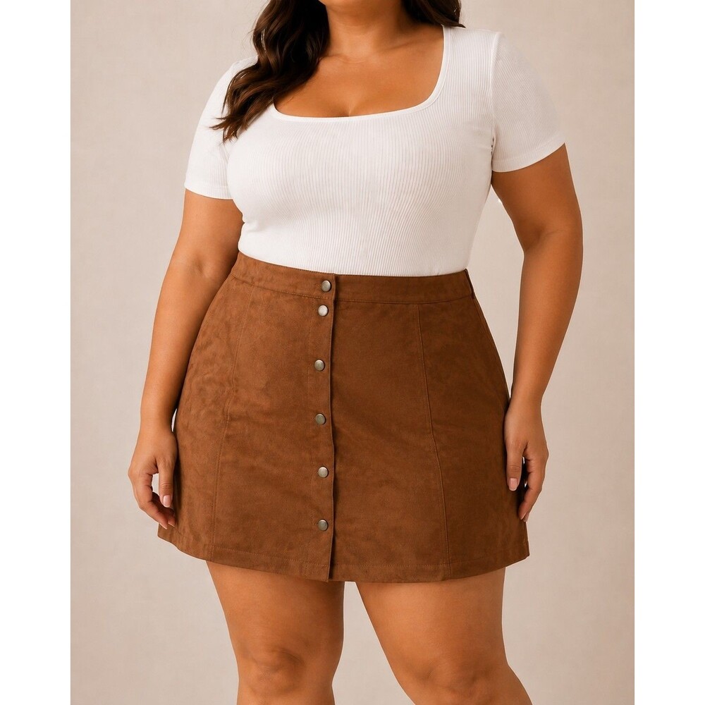 Old Navy Brown Suede A-Line Button-Front Mini Skirt Plus Size 16 Polyester